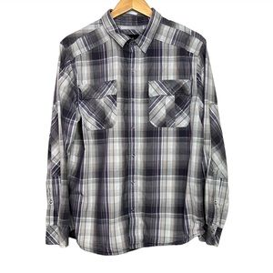 Prana Mens Plaid Button Down Collared Shirt Long Sleeve Large Snap Western